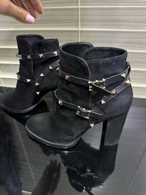 Valentino Black Suede Studded Ankle Boots